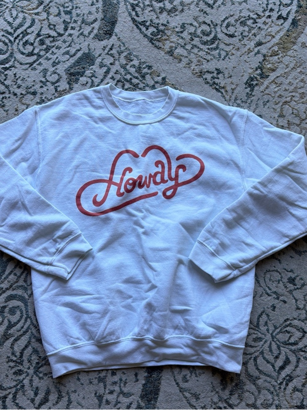 Howdy Script Logo White Sweatshirt with Red Print